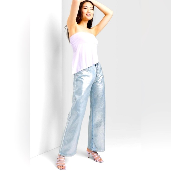 Wild Fable Silver Metallic Wide Leg High Rise Jeans size 0 - Picture 1 of 8